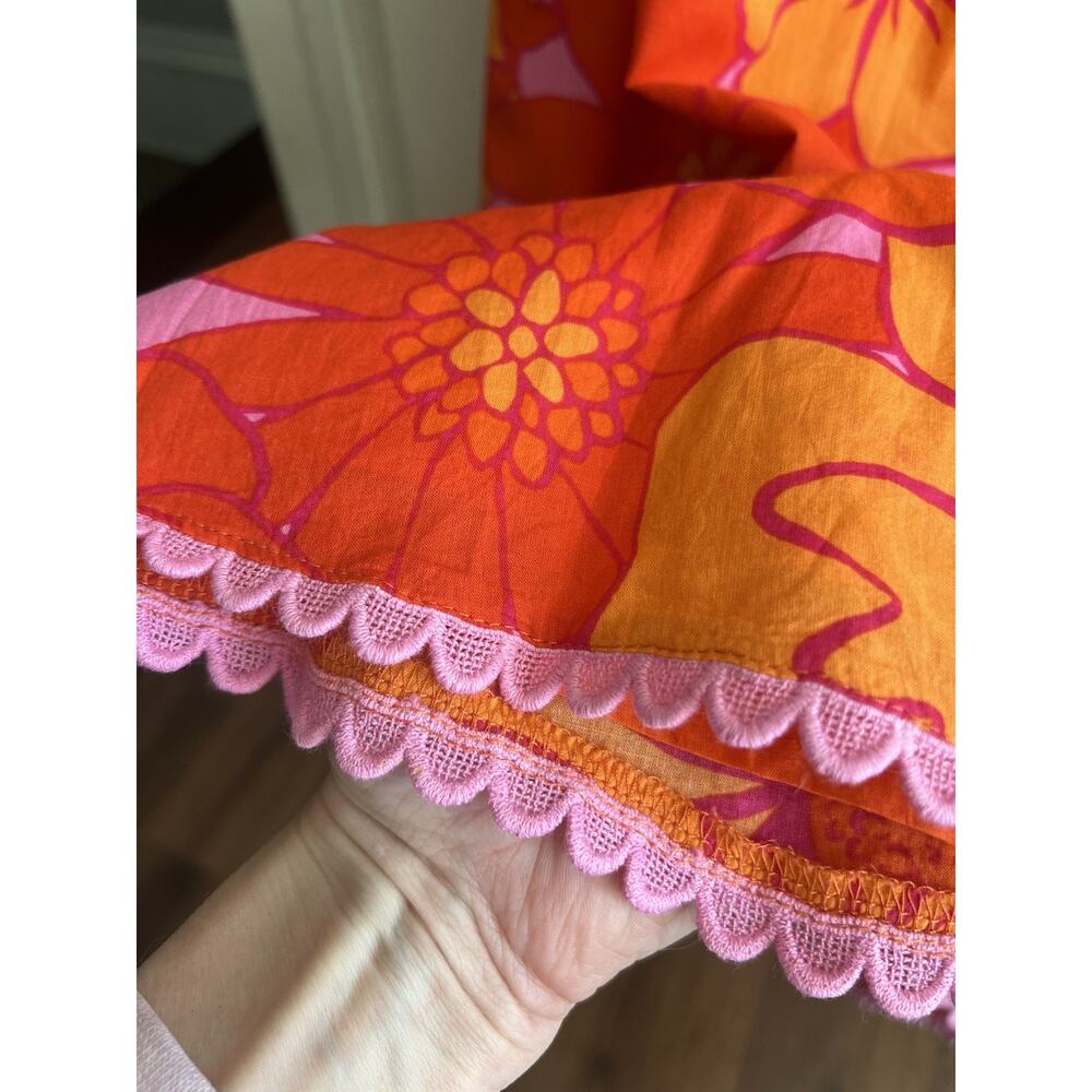 J. MARIE Lizzie Tropical Orange Pink Floral Ric Rac Cross Halter Midi Dress XL - Picture 9 of 15